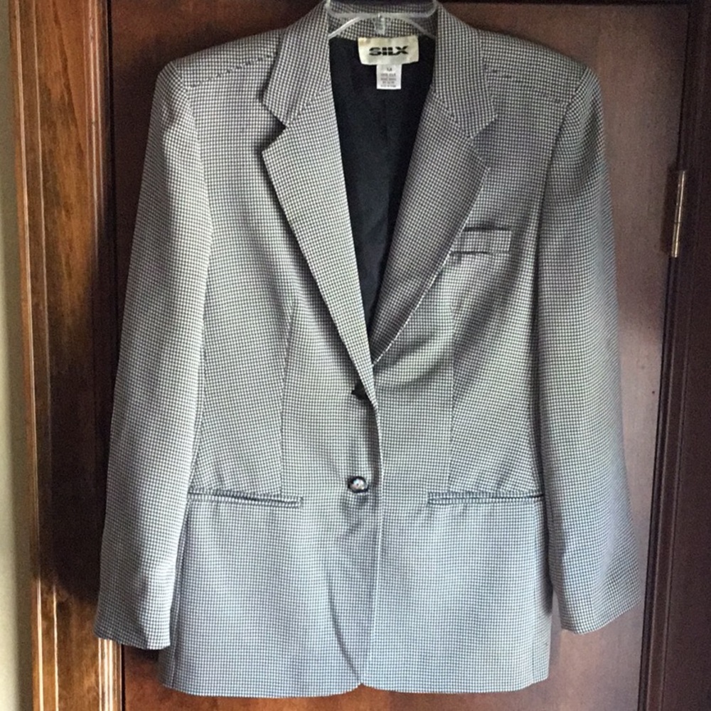 Vintage SILK Houndstooth Jacket. Size MEDIUM